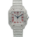 Pre-Owned Cartier Santos 35.1MM WSSA0029 Diamond Paved Roman Dial Diamond Paved Bezel Stainless Steel Full Diamond Bracelet 11.65ct