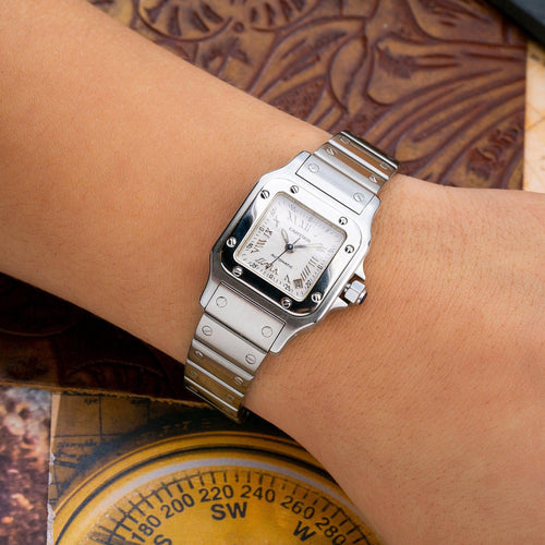 Pre-Owned Cartier Santos Galbee 2423 24MM White Dial With Stainless Steel Bracelet