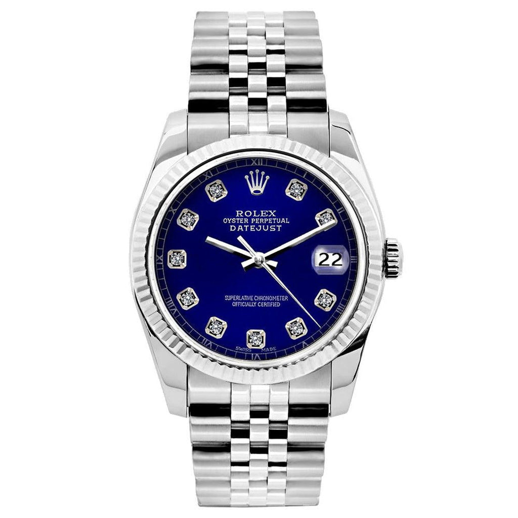 Pre-Owned Rolex Datejust 26MM 6916 Blue Diamond Dial Fluted Bezel Stainless Steel Jubilee Bracelet