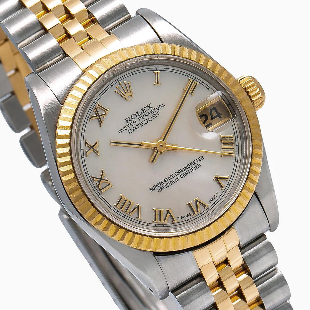 Pre-Owned Rolex Datejust 31MM 6824 Ivory Roman Dial Fluted Bezel Two Tone Yellow Gold Jubilee Bracelet