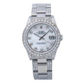 Pre-Owned Rolex Datejust 31MM 78240 White Mother of Pearl Diamond Dial Diamond Bezel Stainless Steel Semi Diamond Oyster Bracelet 4.75ct