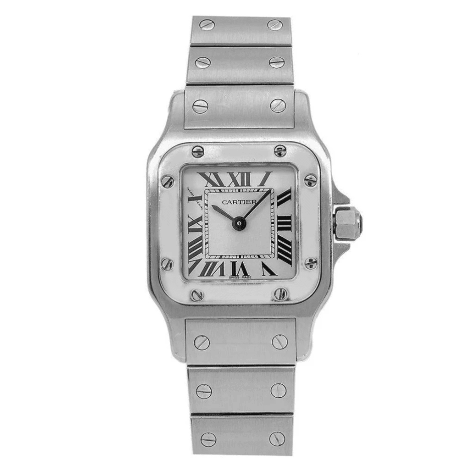Pre-Owned Cartier Santos Galbee W20056D6 24MM White Dial With Stainless Steel Bracelet
