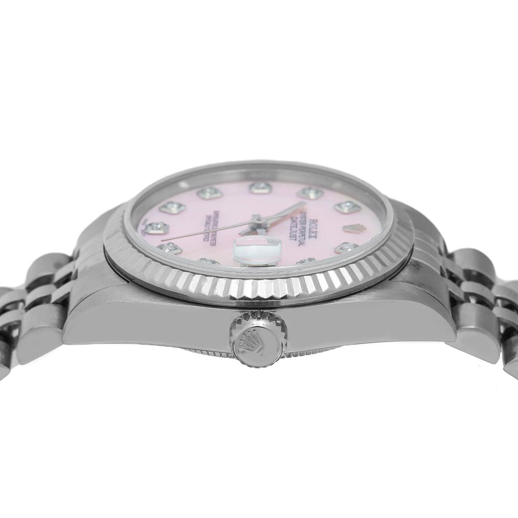 Pre-Owned Rolex Datejust 31MM 68274 Pink Mother of Pearl Diamond Dial Fluted Bezel Stainless Steel Jubilee Bracelet