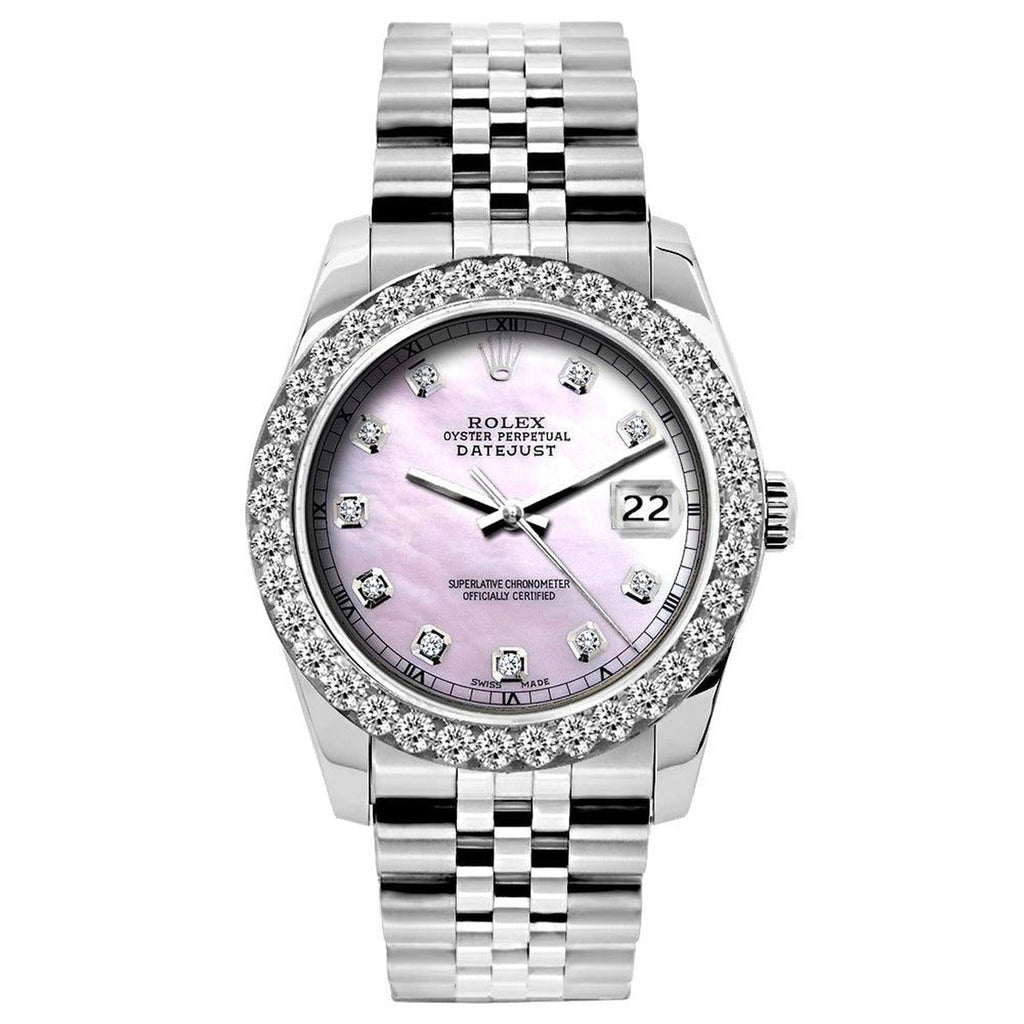 Pre-Owned Rolex Datejust 26MM 6916 Pink Mother of Pearl Diamond Dial Diamond Bezel Stainless Steel Jubilee Bracelet 1.2ct