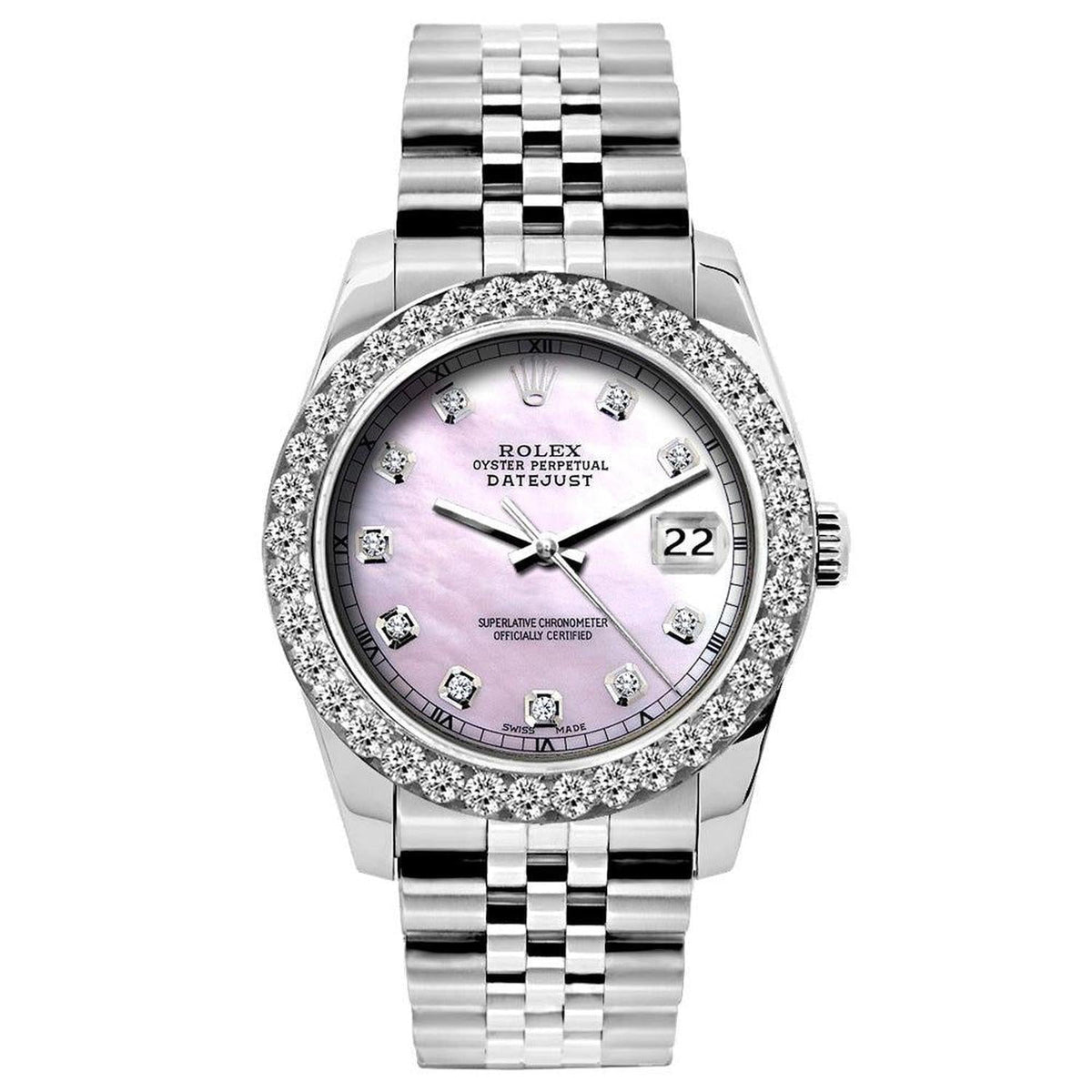 Pre-Owned Rolex Datejust 26MM 6916 Pink Mother of Pearl Diamond Dial Diamond Bezel Stainless Steel Jubilee Bracelet 1.2ct