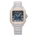 Pre-Owned Cartier Santos 39.8MM WSSA0030 Blue Roman Dial Rose Gold Diamond Bezel Stainless Steel Full Diamond Bracelet 17.95ct
