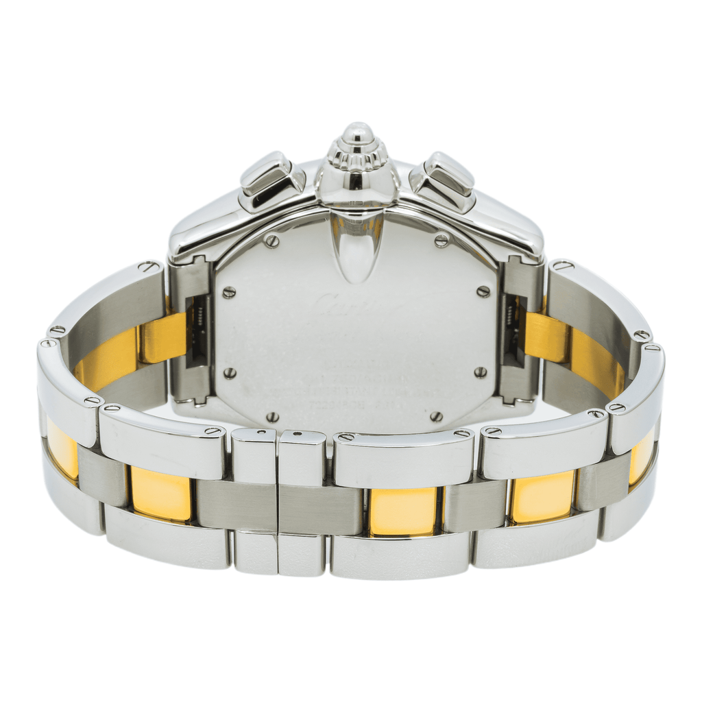 Pre-Owned Cartier Roadster XL 43MM W62027Z1 Silver Roman Dial Yellow Gold Bezel Two Tone Yellow Gold Bracelet
