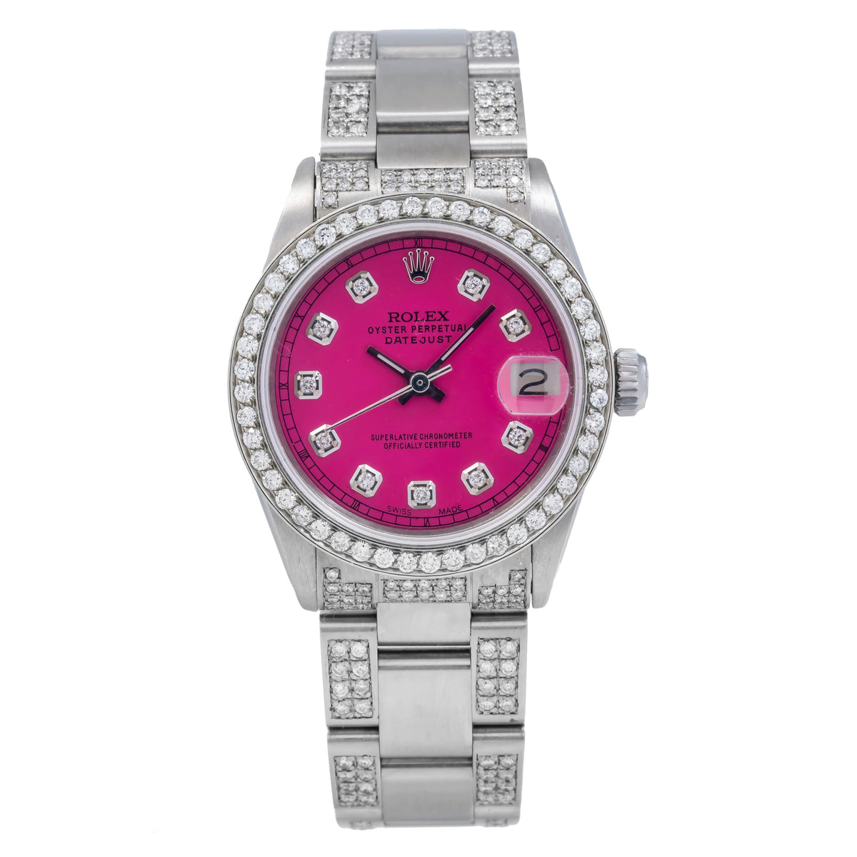 Pre-Owned Rolex Datejust 31MM 78240 Pink Diamond Dial Diamond Bezel Stainless Steel Semi Diamond Oyster Bracelet