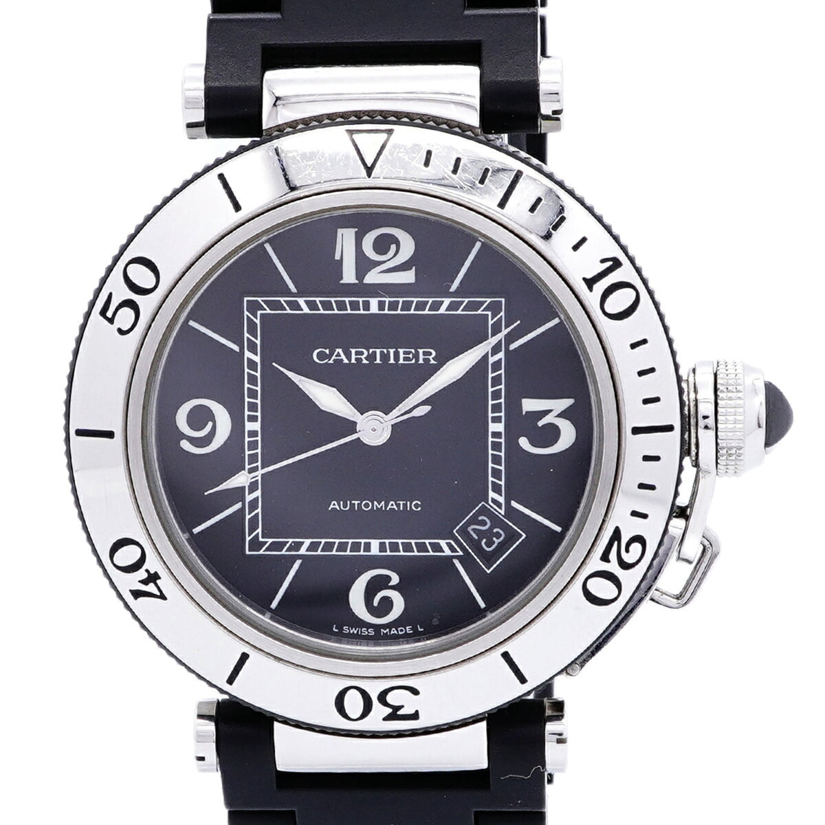 Pre-Owned Cartier Pasha Seatimer W31077U2 Black Dial Men's Watch