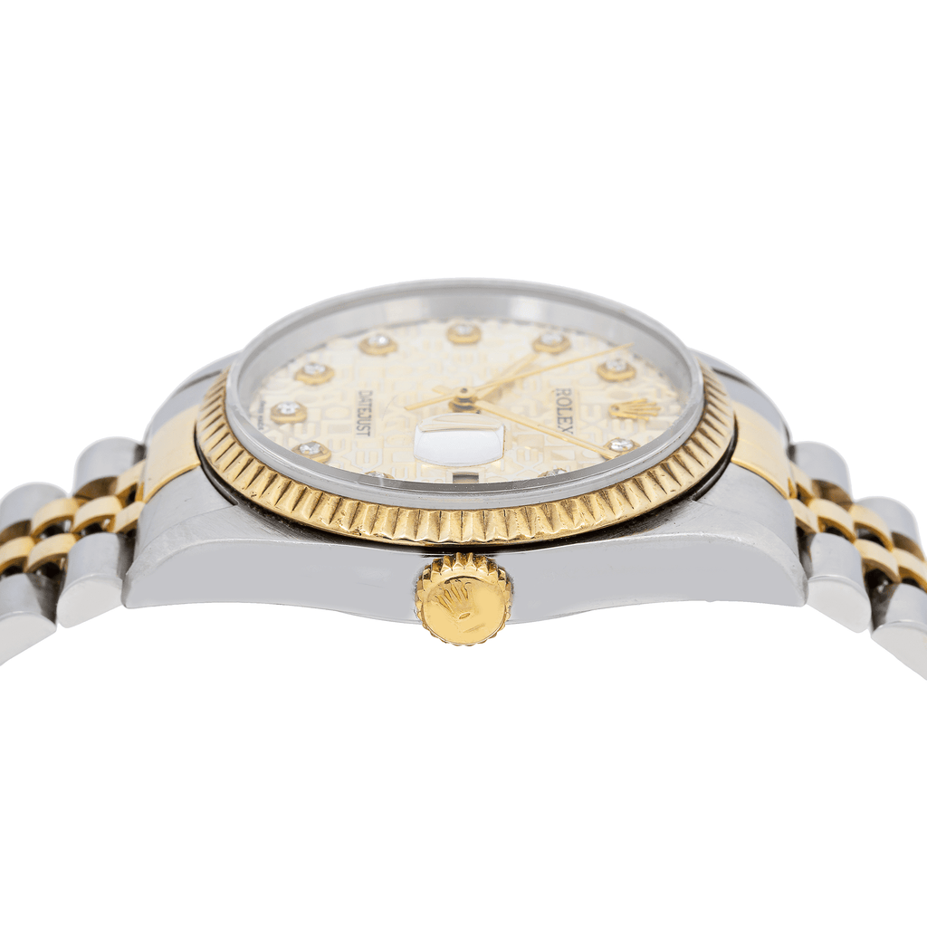 Pre-Owned Rolex Datejust 36MM 16013 Silver Pattern Diamond Dial Fluted Bezel Two Tone Yellow Gold Jubilee Bracelet