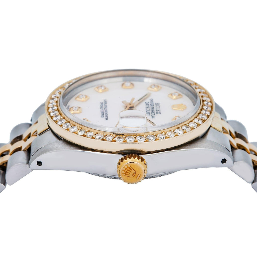 Pre-Owned Rolex Datejust 31MM 6824 Pink Mother of Pearl Diamond Dial Diamond Bezel Two Tone Yellow Gold Jubilee Bracelet