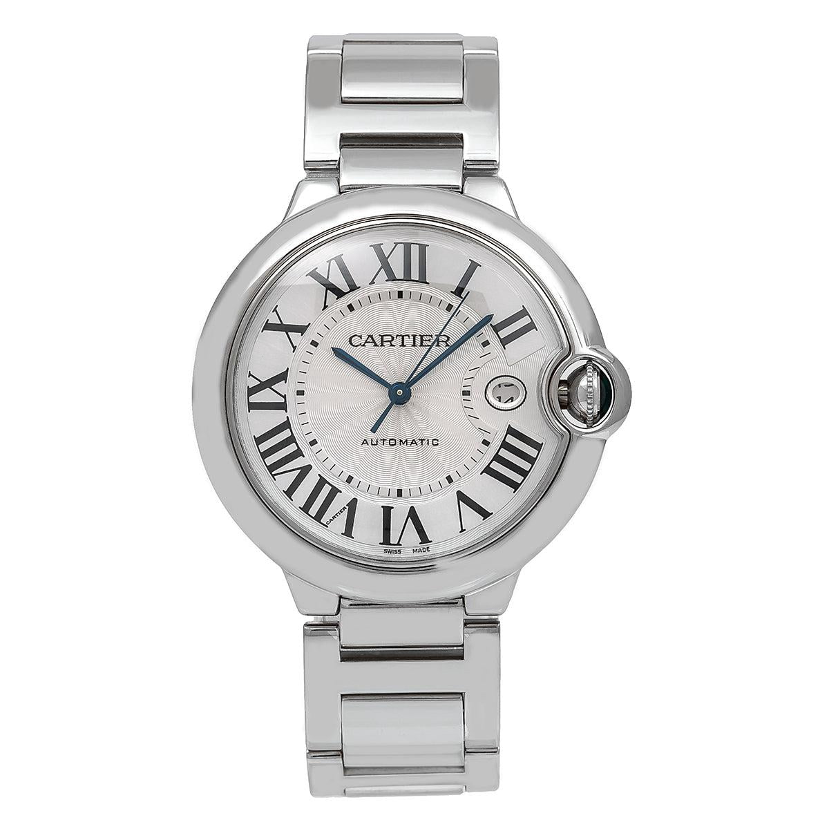 Pre-Owned Cartier Ballon Bleu 42MM W69013Z2 Silver Roman Dial Stainless Steel Bracelet