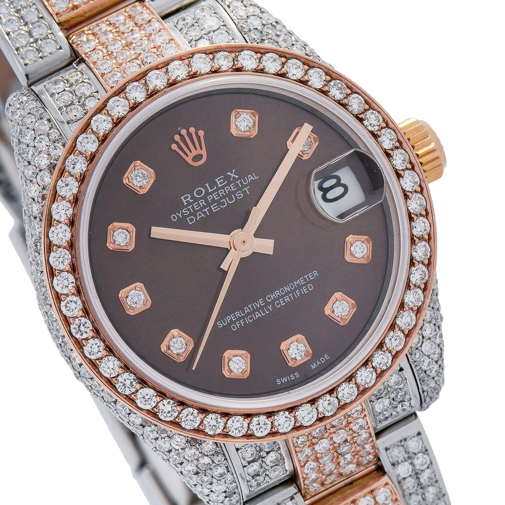Pre-Owned Rolex Datejust 31MM 178271 Chocolate Diamond Dial Diamond Bezel Two Tone Rose Gold Full Diamond Oyster Bracelet 9.75ct