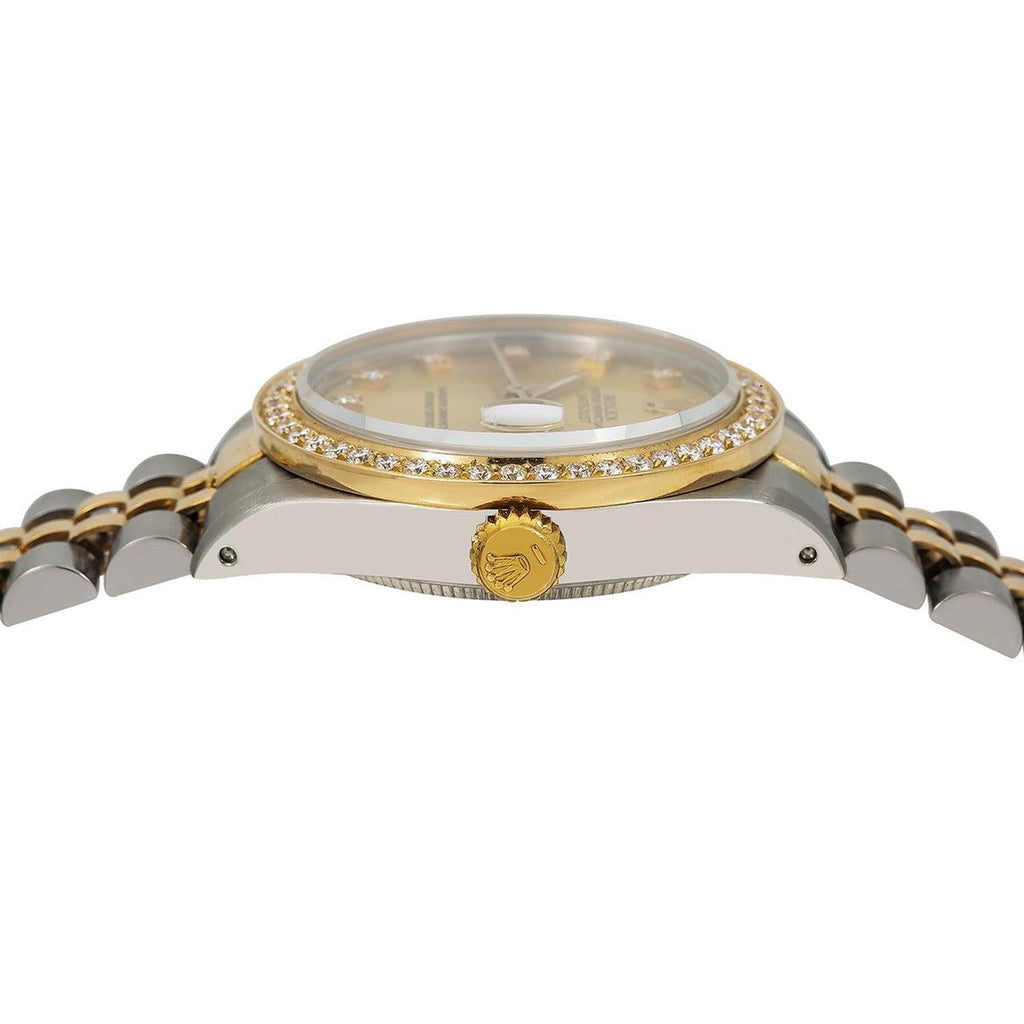 Pre-Owned Rolex Datejust 31MM 6824 Champagne Diamond Dial Diamond Bezel Two Tone Yellow Gold Jubilee Bracelet 1.05ct