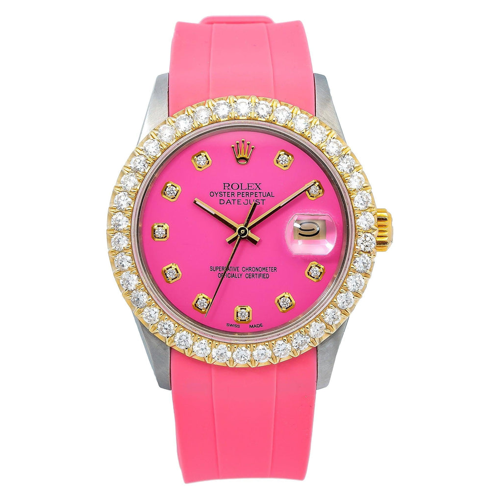 Pre-Owned Rolex Datejust 36MM 16014 Pink Diamond Dial Diamond Bezel Pink Rubber Strap