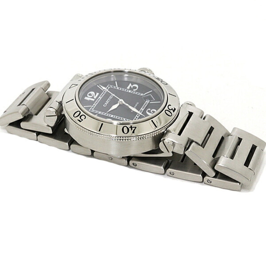 Pre-Owned Cartier Pasha Seatimer W31077M7 Men's Watch, Black Dial, Stainless Steel, Automatic...