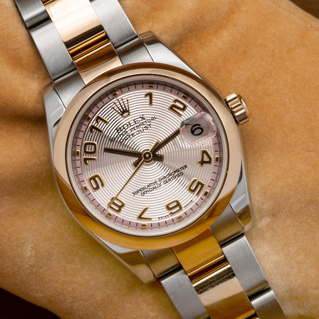 Pre-Owned Rolex Datejust 31MM 178241 Pink Concentric Arabic Dial Smooth Bezel Two Tone Rose Gold Oyster Bracelet