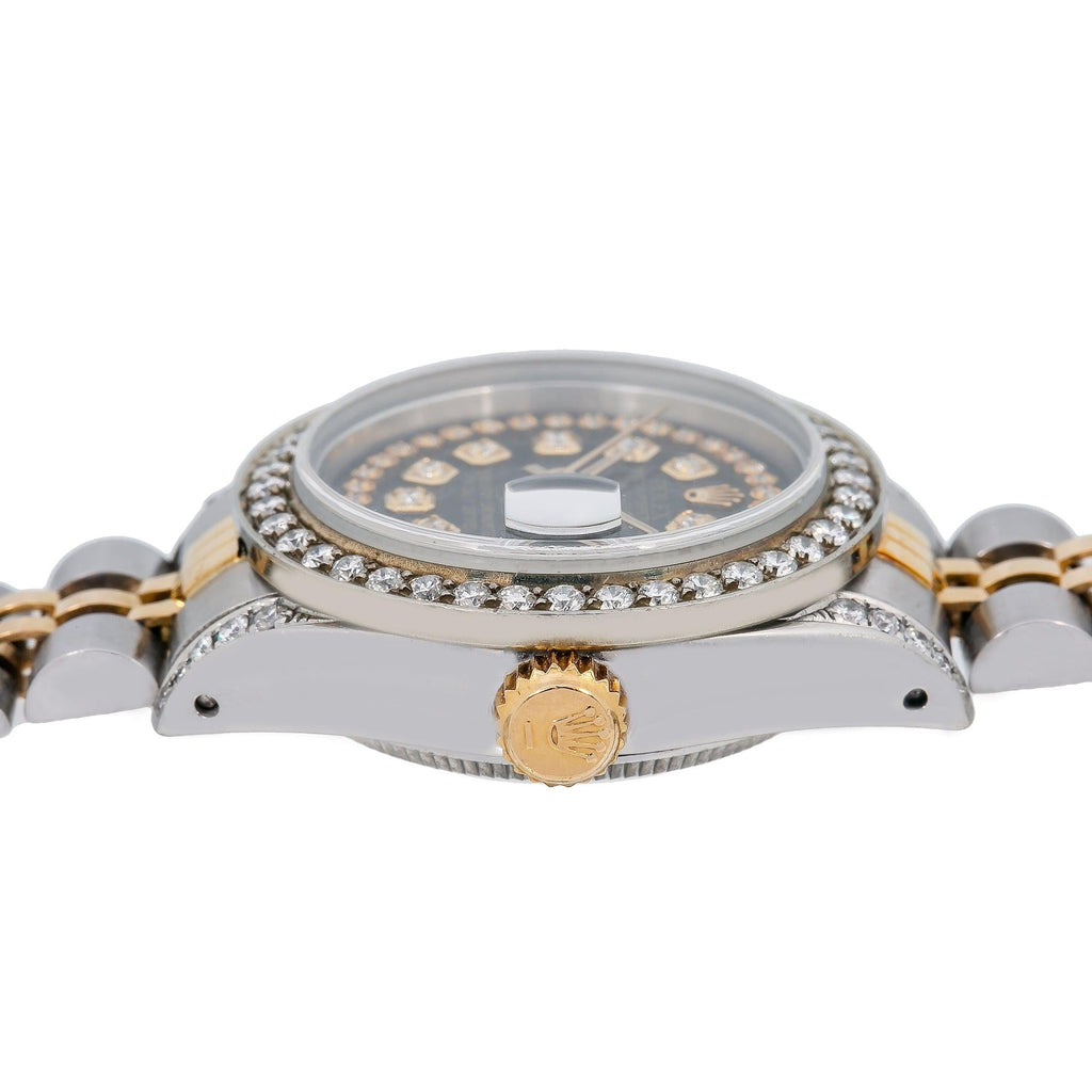 Pre-Owned Rolex Datejust 26MM 6917 Black Diamond Dial Diamond Bezel Two Tone Yellow Gold Jubilee Bracelet 1.2ct