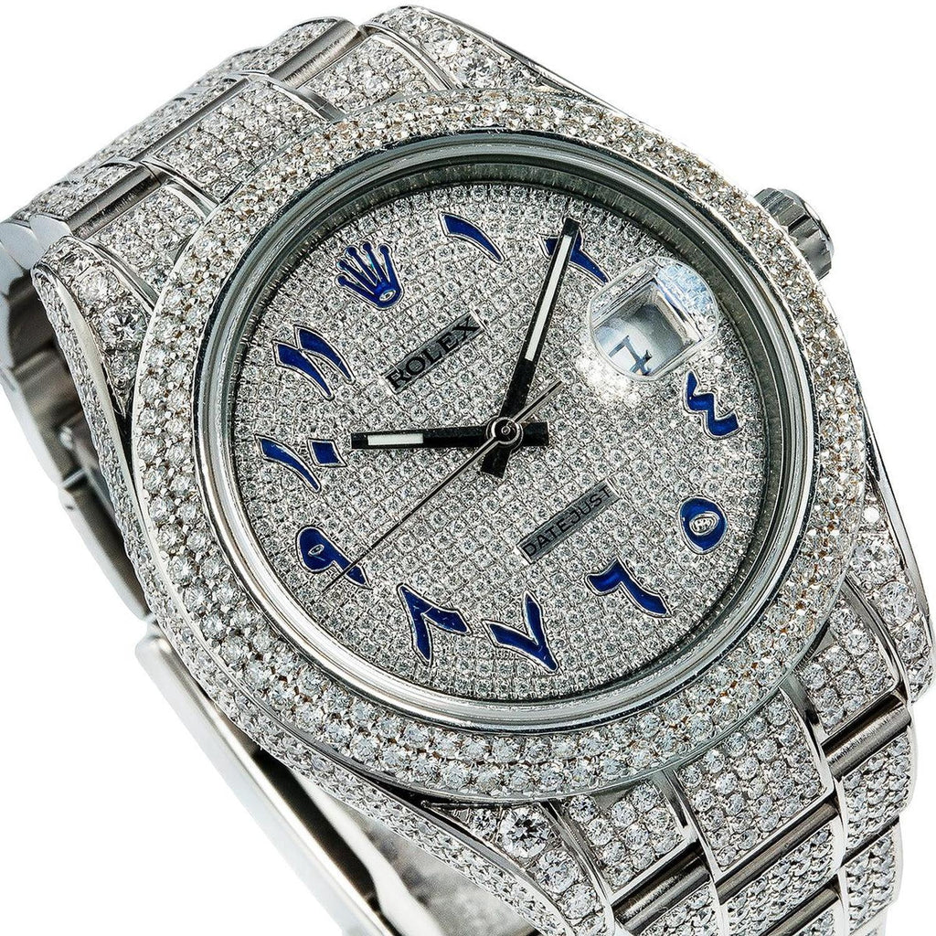 Pre-Owned Rolex Datejust 41MM 116300 Diamond Paved Eastern Arabic Dial Diamond Bezel Stainless Steel Full Diamond Oyster Bracelet 13ct