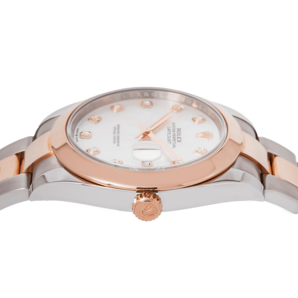 Pre-Owned Rolex Datejust 41MM 126301 White Mother of Pearl Diamond Dial Smooth Bezel Two Tone Rose Gold Oyster Bracelet