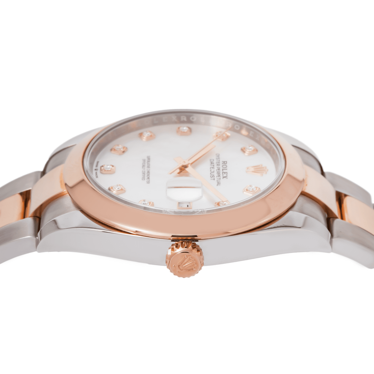Pre-Owned Rolex Datejust 41MM 126301 White Mother of Pearl Diamond Dial Smooth Bezel Two Tone Rose Gold Oyster Bracelet