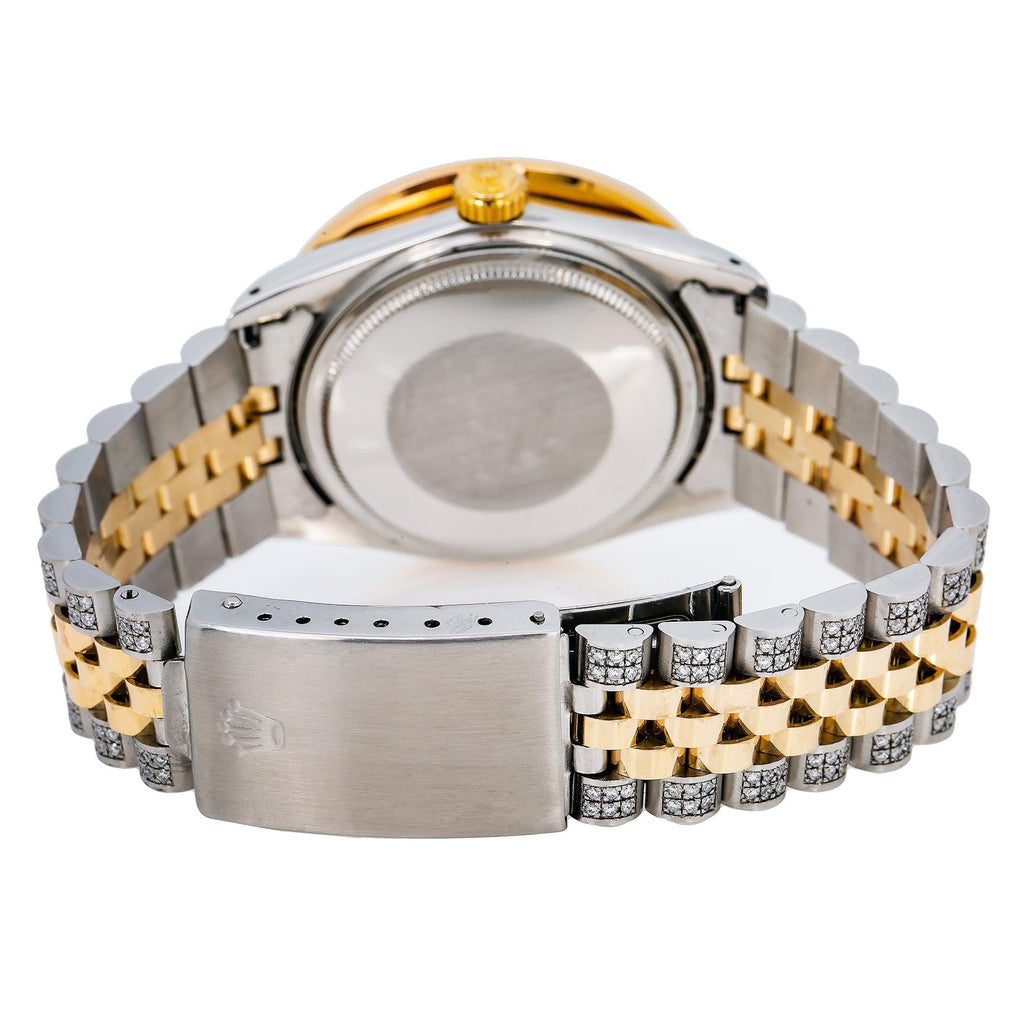 Pre-Owned Rolex Datejust 36MM 16013 Diamond Paved Rainbow Hour Dial Rainbow Gemstone Bezel Two Tone Yellow Gold Semi Diamond Jubilee Bracelet 5.25ct