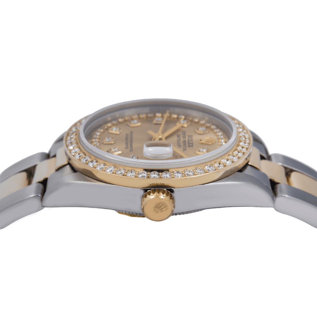 Pre-Owned Rolex Datejust 31MM 68273 Champagne Diamond Dial Diamond Bezel Two Tone Yellow Gold Oyster Bracelet