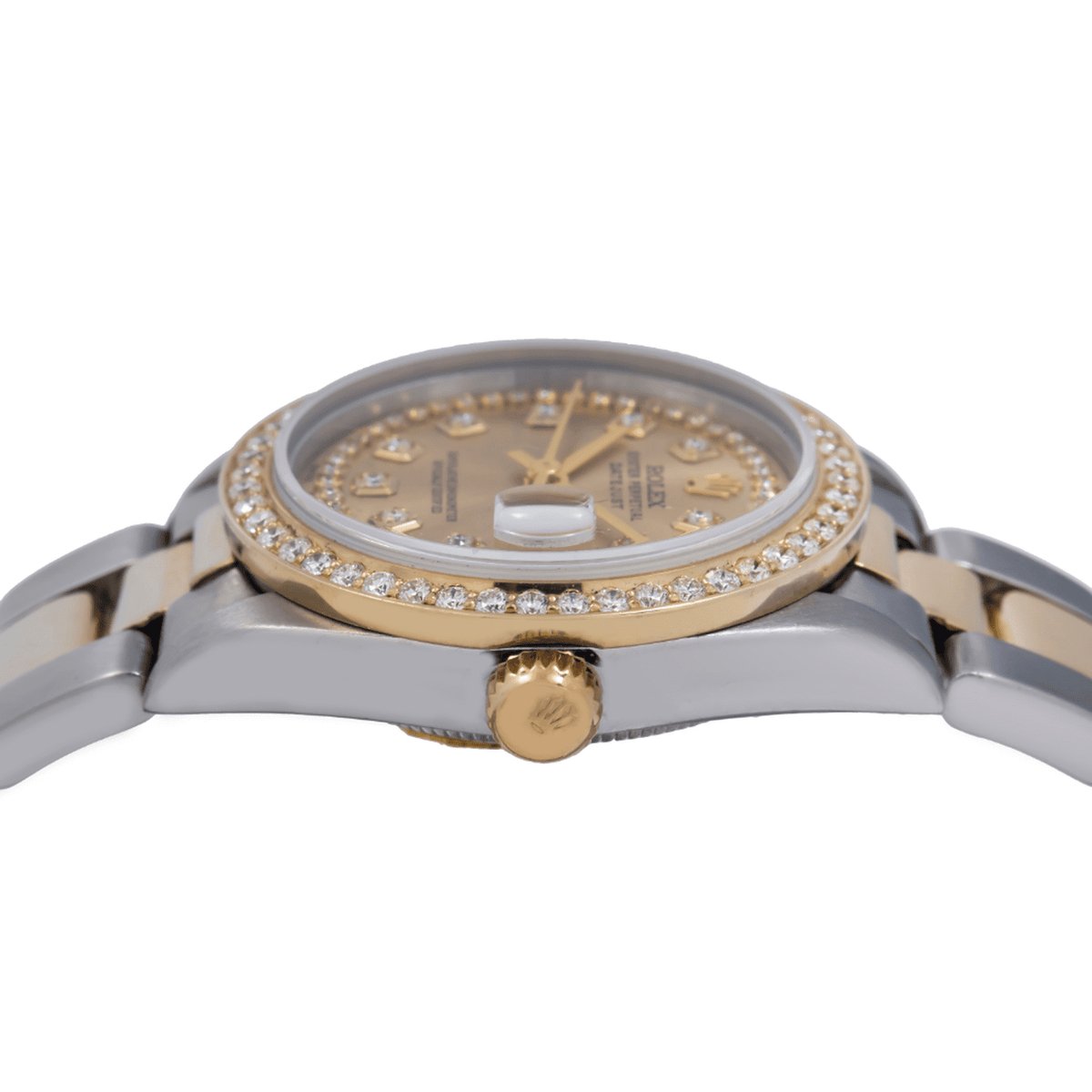 Pre-Owned Rolex Datejust 31MM 68273 Champagne Diamond Dial Diamond Bezel Two Tone Yellow Gold Oyster Bracelet
