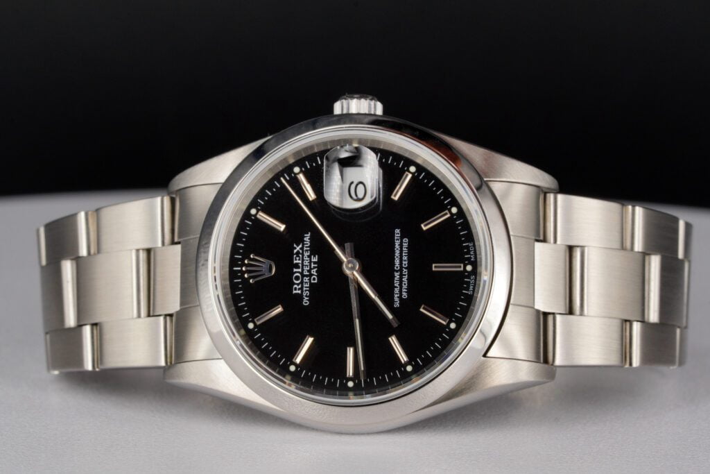 Pre-Owned Mens Rolex Stainless Steel Date Watch Black Dial 15200