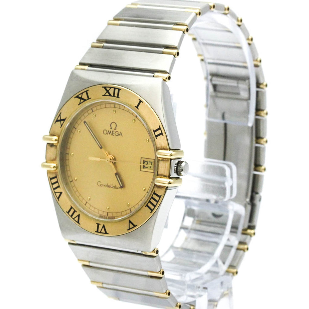 Pre-Owned OMEGA Constellation 18K Gold Steel Quartz Mens Watch 396.1080 Polished