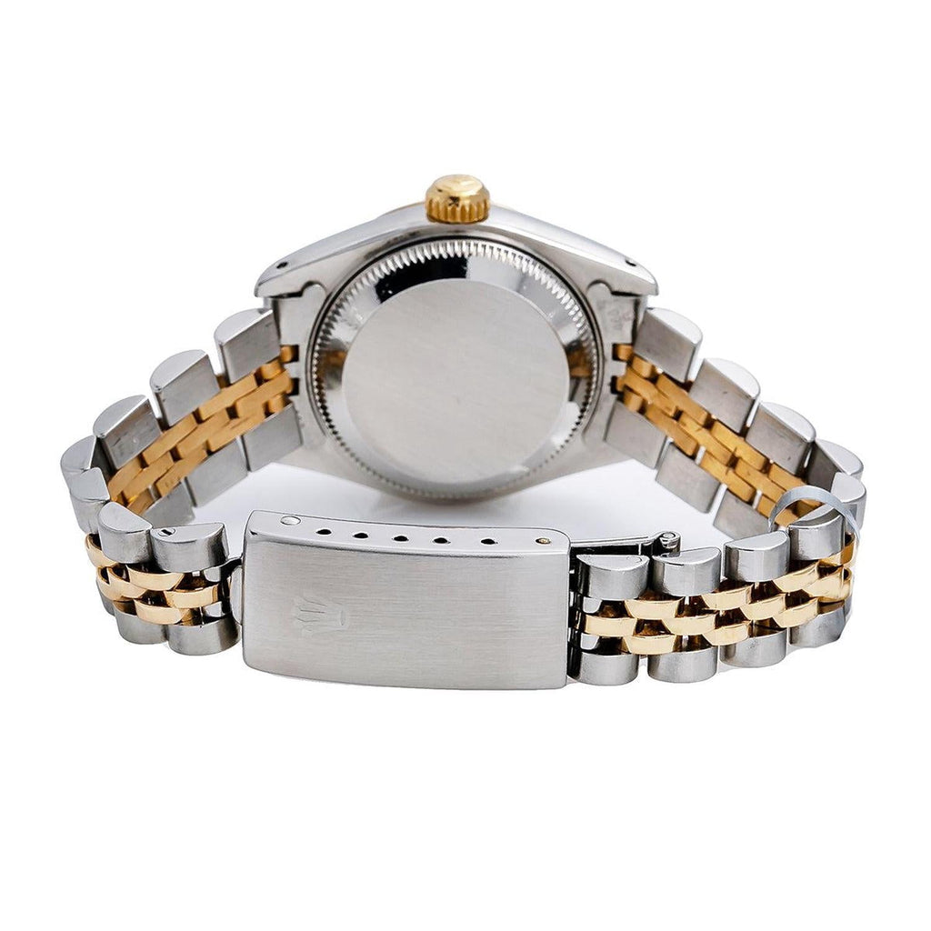 Pre-Owned Rolex Datejust 26MM 69173 Blue Mother of Pearl Diamond Dial Fluted Bezel Two Tone Yellow Gold Jubilee Bracelet