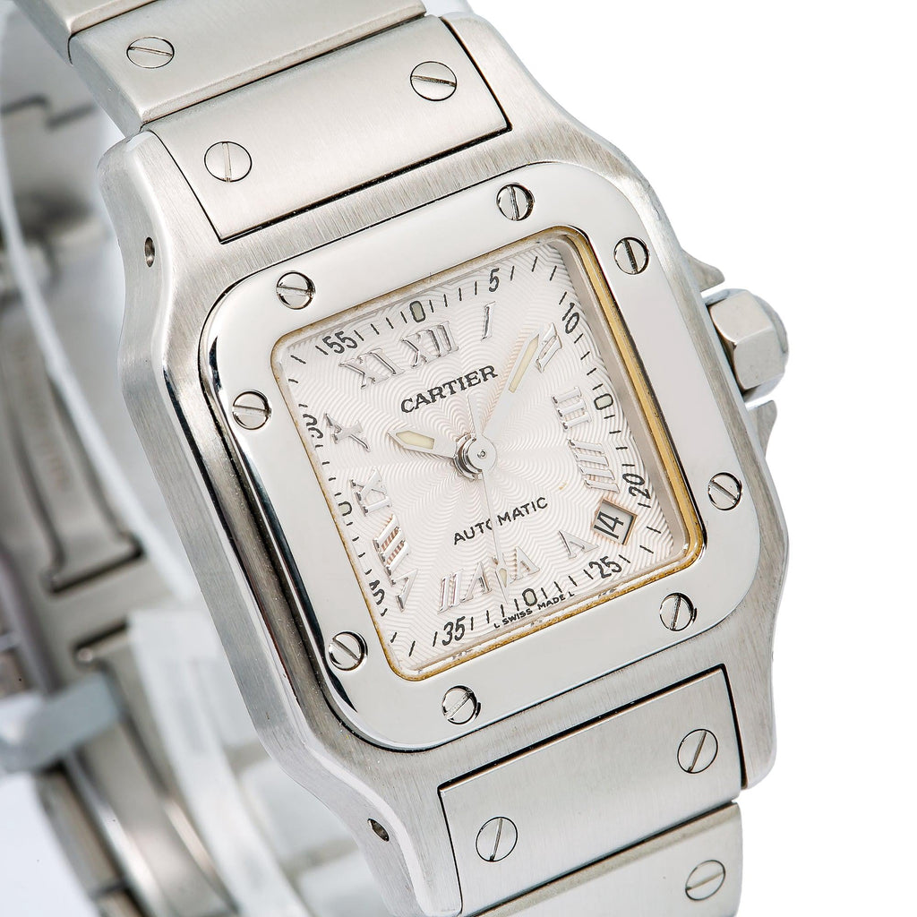 Pre-Owned Cartier Santos Galbée 24MM W20040D6 / 2423 Silver Roman Dial Stainless Steel Bracelet