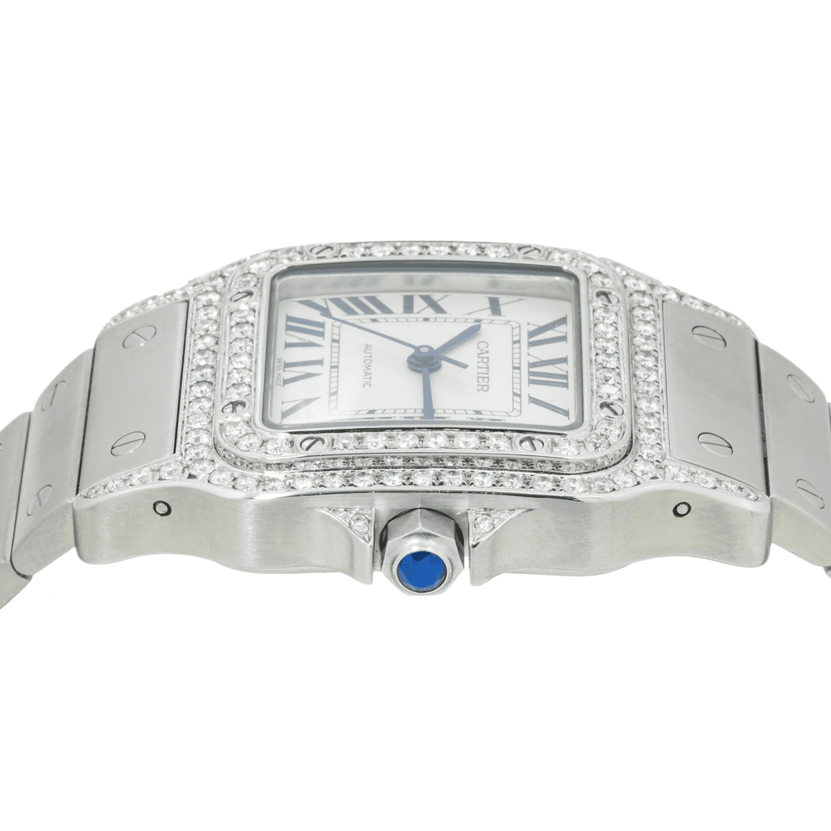 Pre-Owned Cartier Santos Galbee XL W20098D6 32MM White Dial And Diamond Bezel With Stainless Steel Bracelet