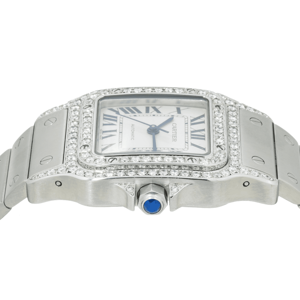 Pre-Owned Cartier Santos Galbée XL 32MM W20098D6 / 2823 Silver Roman Dial Diamond Bezel Stainless Steel Bracelet