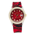 Pre-Owned Rolex Datejust 36MM 1601 Red Diamond Dial Diamond Bezel Red Camo Rubber Strap