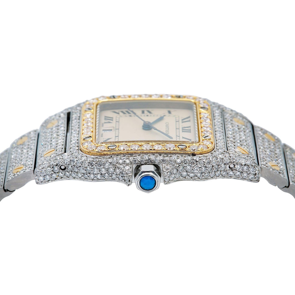 Pre-Owned Cartier Santos Galbée 29MM 1566 Champagne Roman Dial Yellow Gold Diamond Bezel Two Tone Yellow Gold Full Diamond Bracelet