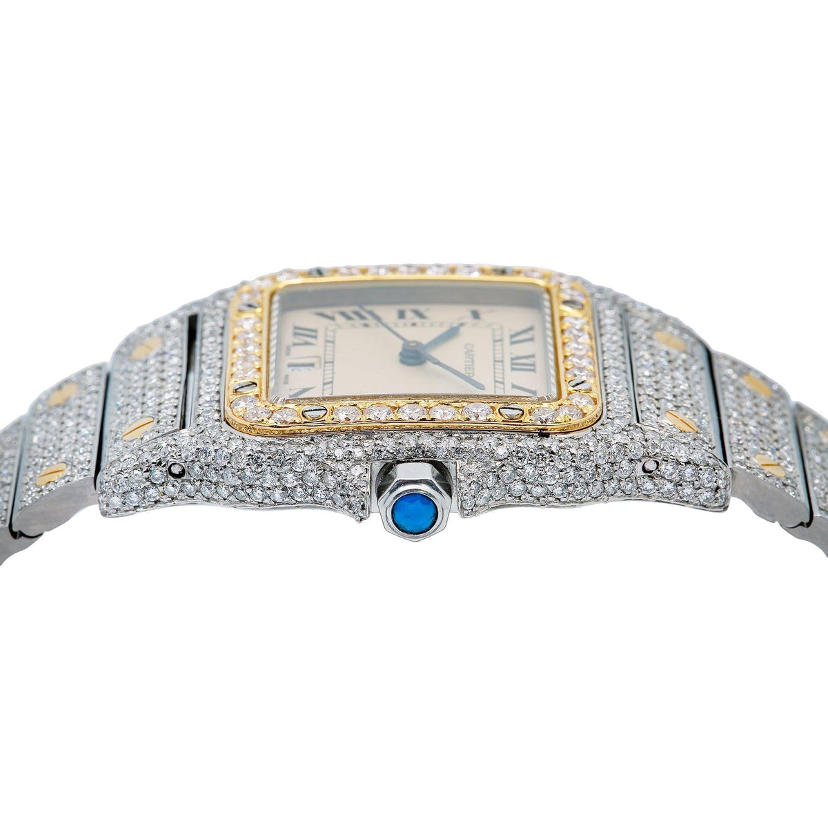 Pre-Owned Cartier Santos Galbée 29MM 1566 Champagne Roman Dial Yellow Gold Diamond Bezel Two Tone Yellow Gold Full Diamond Bracelet