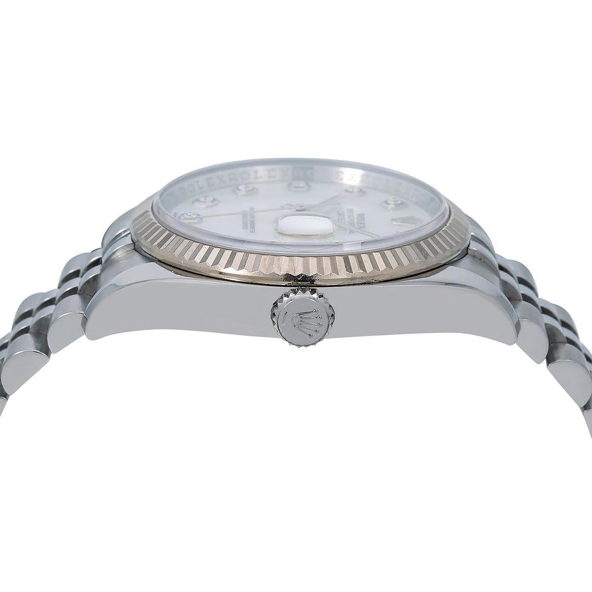 Pre-Owned Rolex Datejust 36MM 116234 White Mother of Pearl Diamond Dial Fluted Bezel Stainless Steel Jubilee Bracelet