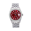 Pre-Owned Rolex Datejust 36MM 16014 Red Diamond Dial Diamond Bezel Stainless Steel Jubilee Bracelet 1.2ct