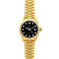 Pre-Owned Rolex Datejust 26MM 69178 Black Diamond Dial Fluted Bezel 18K Yellow Gold President Bracelet