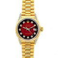 Pre-Owned Rolex Datejust 26MM 69178 Red Diamond Dial Fluted Bezel 18K Yellow Gold President Bracelet