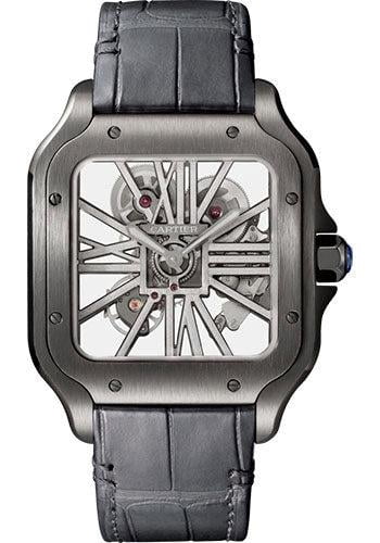 Pre-Owned Cartier Santos de Cartier WHSA0009 39.8MM Skeleton Dial With Alligator Strap