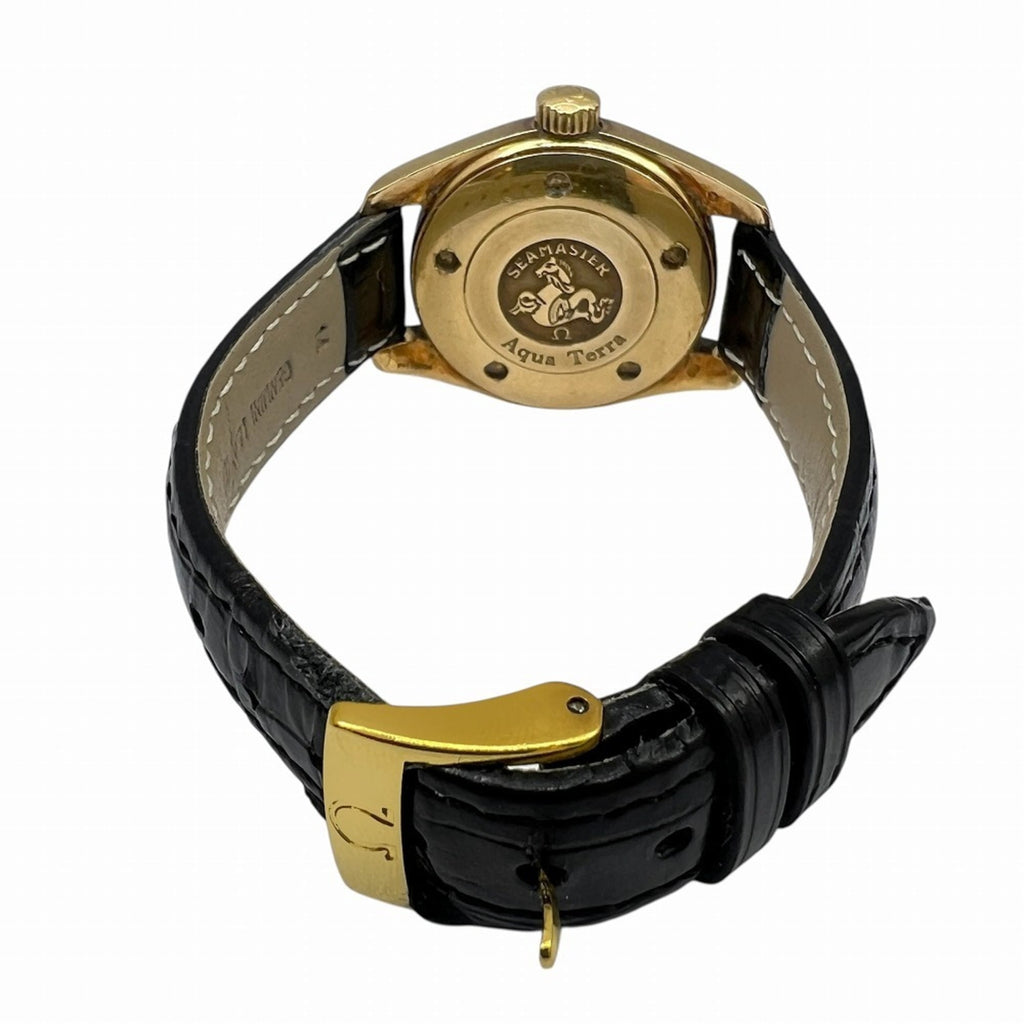 Pre-Owned OMEGA Seamaster Aqua Terra 150m K18YG Black Dial Quartz Watch 2677.50.32 Leather...