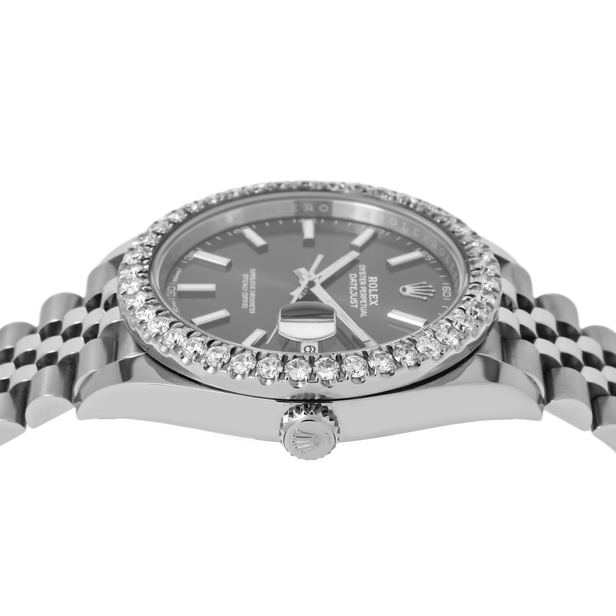 Pre-Owned Rolex Datejust 41MM 126300 Black Dial Diamond Bezel Stainless Steel Jubilee Bracelet