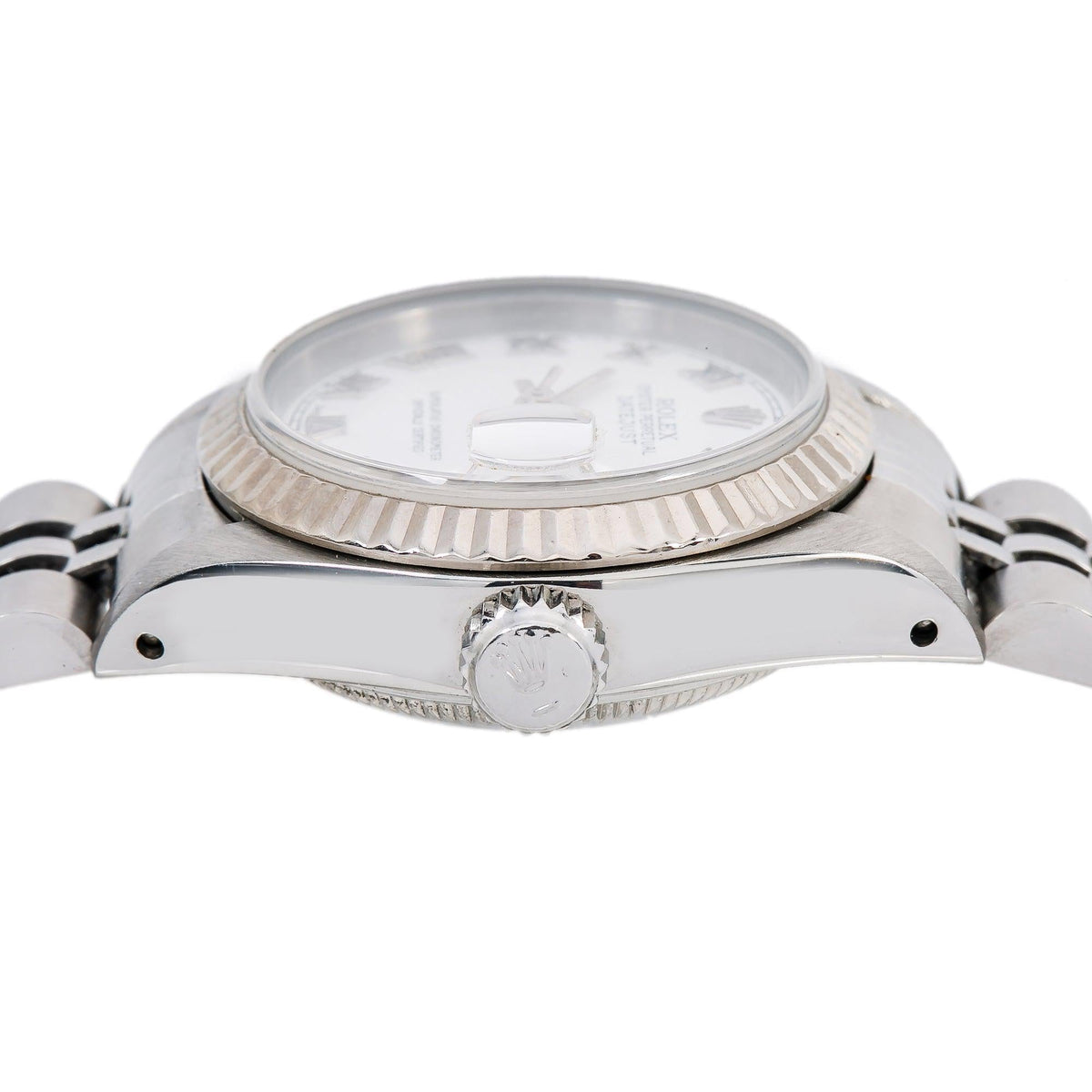 Pre-Owned Rolex Datejust 26MM 6917 White Roman Dial Fluted Bezel Stainless Steel Jubilee Bracelet