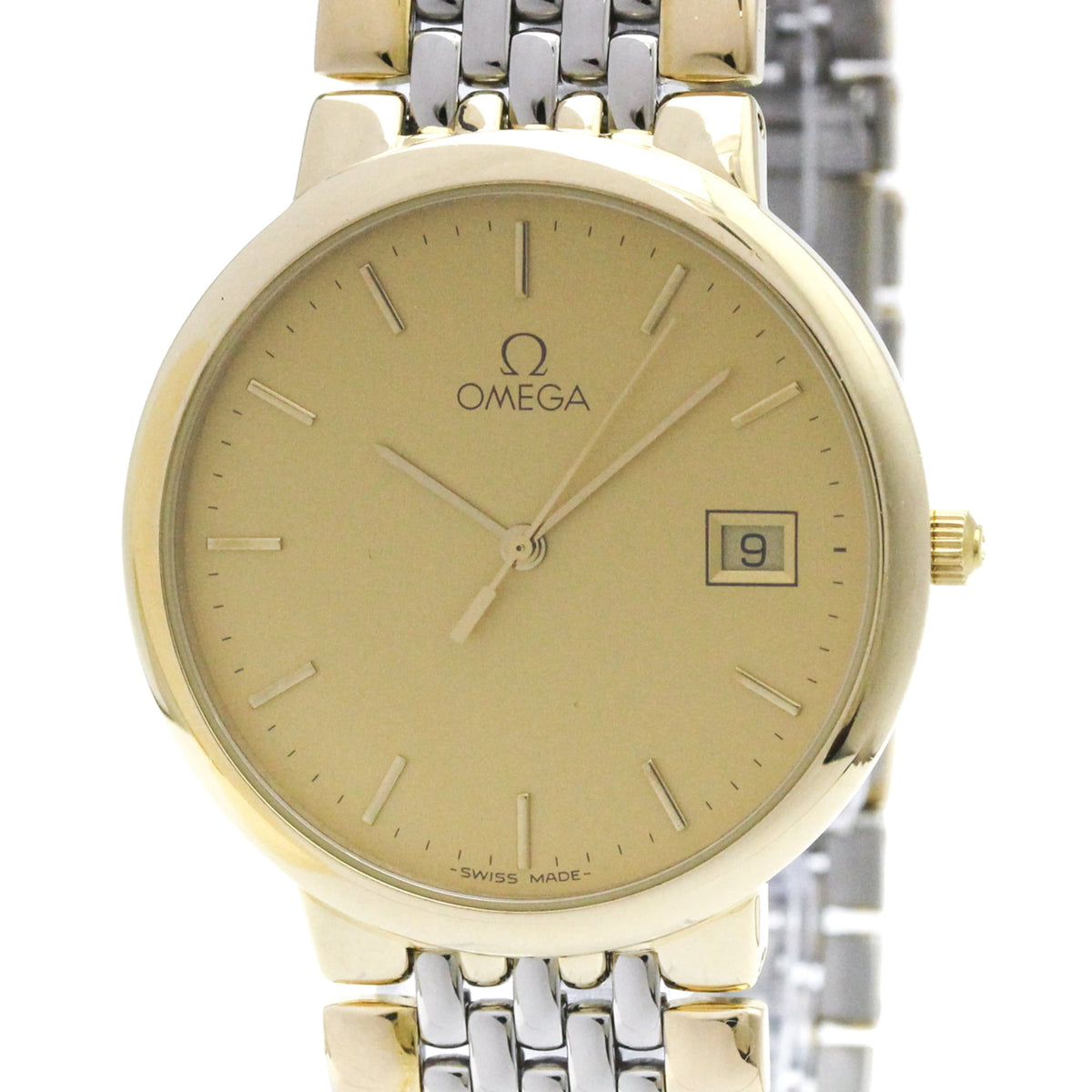 Pre-Owned OMEGA De Ville Gold Plated Steel Quartz Mens Watch 396.1012 Polished