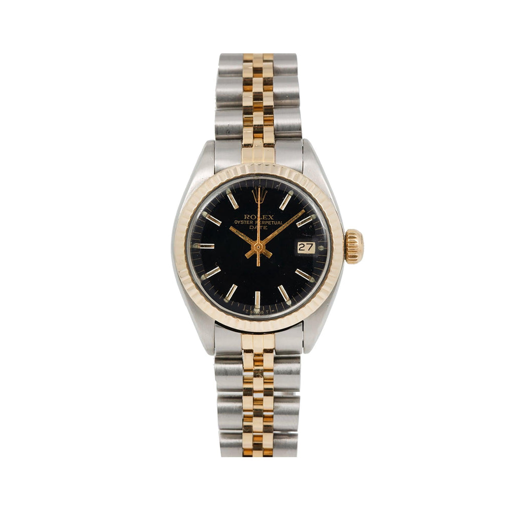 Pre-Owned Rolex Datejust 26MM 6917 Black Dial Fluted Bezel Two Tone Yellow Gold Jubilee Bracelet