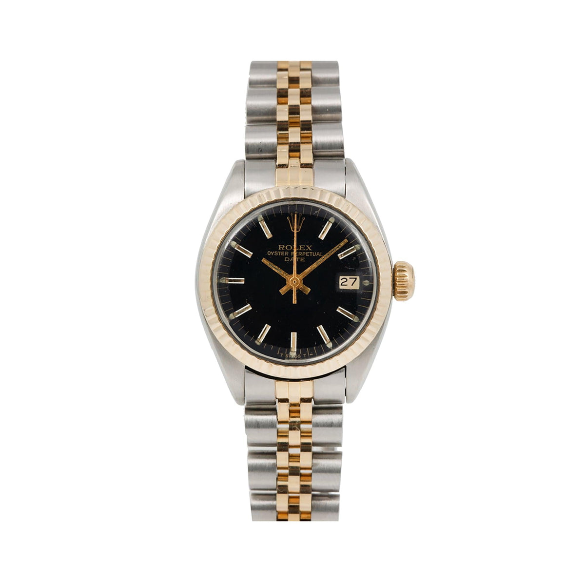 Pre-Owned Rolex Datejust 26MM 6917 Black Dial Fluted Bezel Two Tone Yellow Gold Jubilee Bracelet