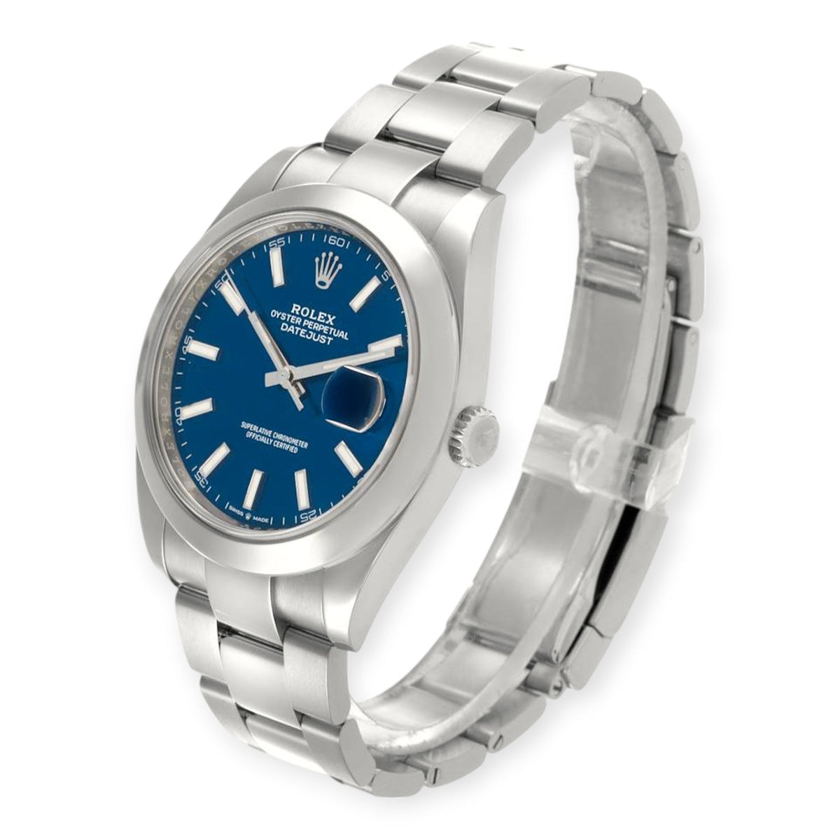 Pre-Owned Rolex Datejust 41 Blue Dial Ref 126300 Smooth Bezel Steel Mens Watch
