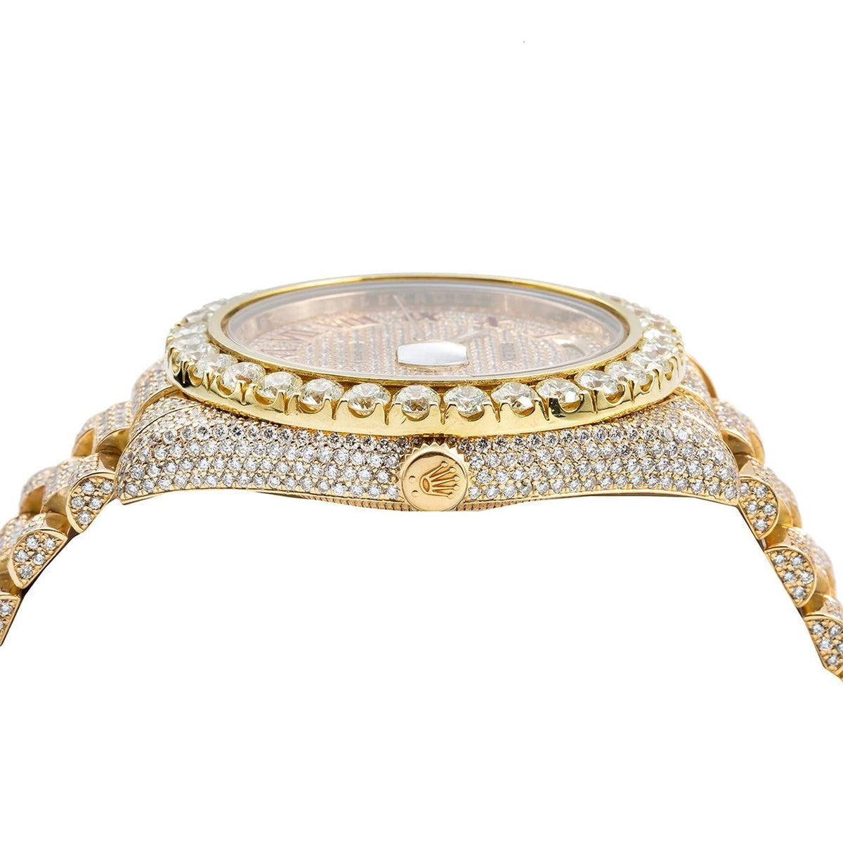 Pre-Owned Rolex Day-Date II 41MM 218238 Diamond Paved Red Roman Dial Diamond Bezel 18K Yellow Gold Full Diamond President Bracelet 21.75ct